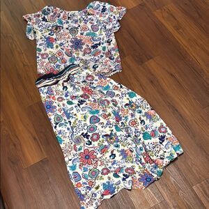 MILLY Floral Off-Shoulder Top and Skirt Set size Large